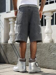 Manfinity EMRG Men's Casual Distressed Dark Grey Denim Shorts - Dark Grey - View 7
