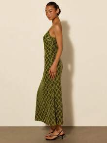 COSMINA Women's Sequin Mermaid Hem Elegant Spaghetti Strap Mid-Length Dress - Green - View 6