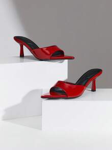 SHUZIA Women Comfortable Kitten Heel Pointy Toe Heel Sandals - Red - View 3