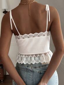 Áo tank top nữ dáng ôm, phối ren, thắt nơ, thích hợp cho mùa xuân và mùa hè. - trắng - Xem 2
