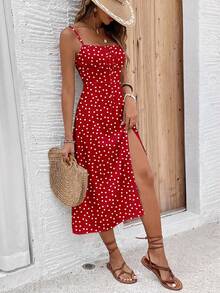 SHEIN Frenchy Đầm phong cách tối giản, thoải mái, kiểu bohemian, thanh lịch, lãng mạn, retro, họa tiết hoa chấm bi, thích hợp cho các lễ hội âm nhạc, bãi biển, kỳ nghỉ, trang phục mùa hè dành cho nữ. - Nhiều màu - Xem 6