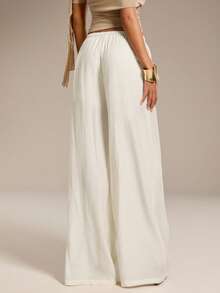 Avantive Women's White Casual Modest Tropical Pants, Low-Rise Straight Leg, Perfect For Summer Wear, Holiday Vacation Beach Vacation Vacation Vacation - White - View 2
