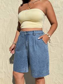 Rivivi Plus Size Women's Fashionable Casual Versatile Washed Denim Shorts - Medium Wash - View 3
