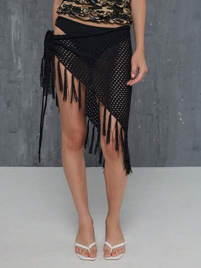 COUREZ Chân váy dệt kim bất đối xứng / Trang phục mùa hè Y2K cho nữ, Chân váy đen, Chân váy bất đối xứng, Chân váy móc, Chân váy midi, Trang phục đi chơi, Trang phục dự tiệc, Chân váy lễ hội, Trang phục lễ hội, Quần áo mùa hè cho nữ, Trang phục mùa xuân cho nữ