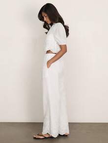 COSMINA Women's Elegant White Classy Embroidered Wide Leg Pants,Autumn Beach Holiday Palazzo Trousers,Versatile Office Casual Bohemian Linen Summer Pants - White - View 7