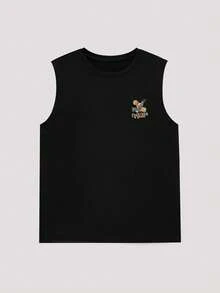 Open Phase 1 chiếc áo tank top nam cổ tròn in hình nước cam mùa hè, phong cách retro Mỹ, unisex, dáng rộng thoải mái – Thích hợp cho mặc hàng ngày và đi nghỉ hè. - màu đen - Xem 2