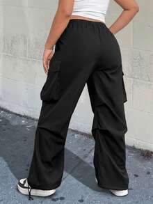Muchica Plus Flap Pocket Side Cargo Pants - Black - View 2