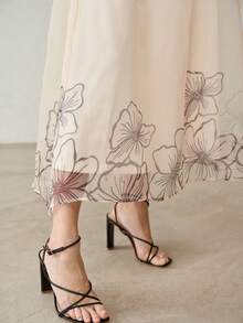 MOTF PREMIUM 夏季新款法式优雅高腰隐形收腹杏色印花长裙，设计 - 杏色 - 查看 2