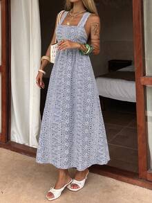 DAZY Casual Textured Midi Dress For Women, Suitable For Spring & Summer Vacation Boho Sun Dresses For Women - Blue - View 8