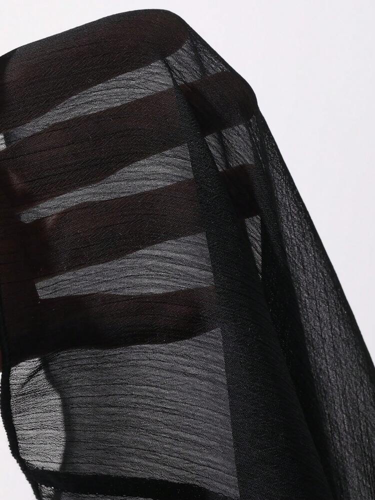 Dazy Plus Sheer Black Tie-Front Midi Cardigan, Casual Vacation Beach Wear, Long Sleeve Shirt For Women, Plus Size, Spring/Summer