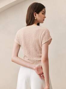 BizChic 抓皺修身 T-shirt，休閒運動鄉村風，日常商務通勤約會度假辦公，顯瘦優雅性感百搭，適合夏秋萬聖節開學派對生日婚禮賓客特殊場合出遊海灘聚會社交假期購物下午茶旅行度假風慵懶街頭風極簡主義 - 粉色 - 查看 5
