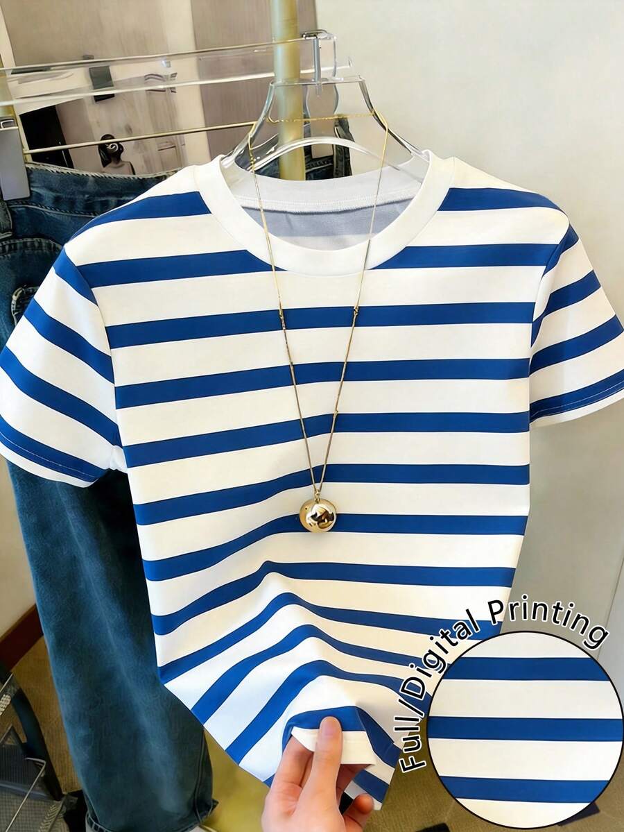 Resyla Women's Casual Striped Round Neck Short Sleeve T-Shirt, Summer - Multicolor - View 1