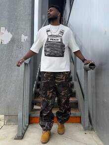 Heavens Edit 宽松男士翻盖口袋侧抽绳腰工装裤，秋季 - 彩色 - 查看 5