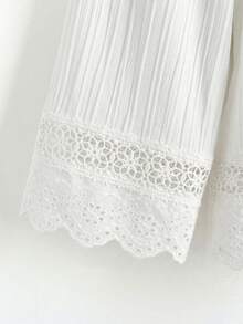 Loomiva Setelan Dua Potong Gaya Pedesaan Vintage untuk Anak Perempuan, Kerah Persegi, Lengan Lentera, Rumbai, dan Celana Panjang Lurus, Musim Panas, Serasi, Liburan Keluarga, Hari Raya - Putih - View 4