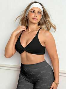 Rhythm Era Women's Seamless Sports Yoga Double-Layer Bra/Twist Design/Criss-Cross Back Straps/Fashionable & Sexy/Comfortable & Versatile/Fitness/Running/Aerobics Twist Front Sports Bra Padded Top Black Sports Bra Sports Bra Bathing Suit Top V Neck Sports Bra Black Sport Bra Padded Bra Tops - Black - View 5