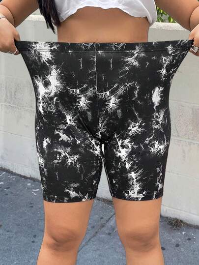 Muchica Bermudas casuales de ajuste ceñido con estampado de teñido anudado, ropa de primavera y verano para tallas grandes