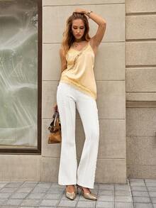 Selenza Quần jeans ống loe màu trơn, rách gấu, phong cách đường phố thường ngày dành cho nữ, thích hợp đi làm. - trắng - Xem 6