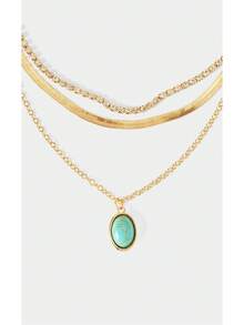 1. 时尚多层叠戴设计，搭配仿绿松石水滴吊坠，女士魅力多层项链，适合女性佩戴，简约/复古/优雅，适合妈妈/女士/女孩/母亲，夏季/海滩/舞会/派对/度假/旅行，波西米亚风/现代风/时尚风，日常/工作日佩戴 - 彩色 - 查看 2