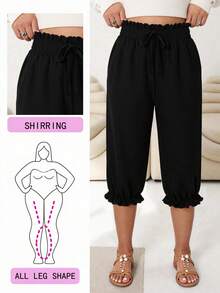 EMERY ROSE Plus Size Drawstring Pocket Casual Black Pants, Versatile For Summer Daily Wear - Black - View 5