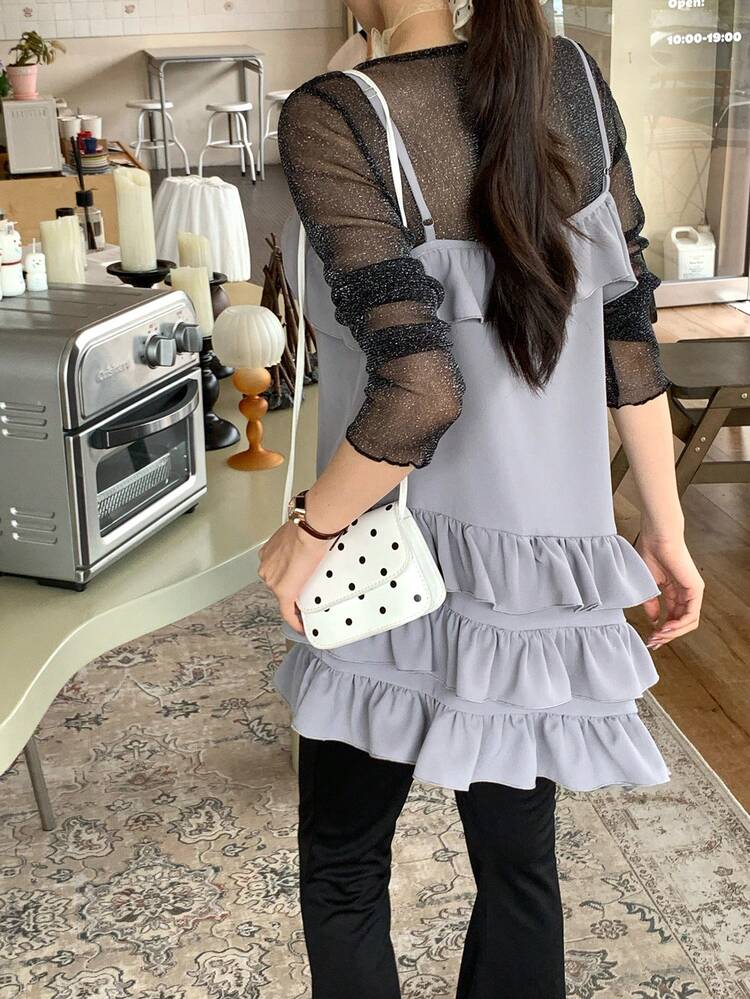Women's Solid Color Ruffle Hem Asymmetrical Hem Camisole Layered Casual Summer Vacation Top