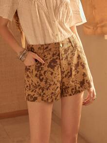 MOTF STUDIO WOMEN'S SUMMER DENIM LEOPARD PRINT SHORTS - Khaki - View 5