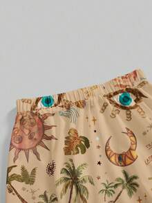 ROMWE Fairycore Plus Size Loose Bohemian Moon & Star Print Romantic Vacation Skirt - Beige - View 3