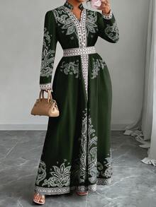 Elenzga Plus Size Paisley Print Dress - Dark Green - View 5