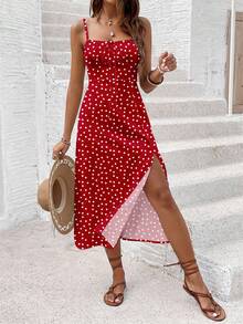 SHEIN Frenchy Đầm phong cách tối giản, thoải mái, kiểu bohemian, thanh lịch, lãng mạn, retro, họa tiết hoa chấm bi, thích hợp cho các lễ hội âm nhạc, bãi biển, kỳ nghỉ, trang phục mùa hè dành cho nữ. - Nhiều màu - Xem 5