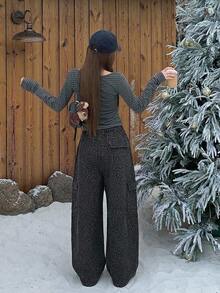 Jeans anchos y acampanados de pierna ancha y casual para mujer - Gris - Ver 2