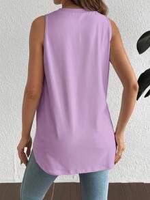 SHEIN Top de tirantes casual y versátil de unicolor con cuello redondo para maternidad - Púrpura malva - Ver 2