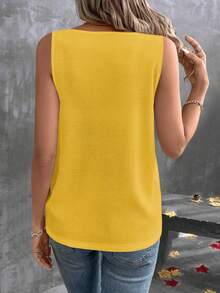 EMERY ROSE Women's Solid V-Neck Casual Sleeveless Tank Top, Spring/Summer - Yellow - View 2