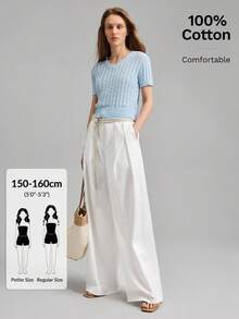 Ontre Petite 2026春夏新款女士白色休闲阔腿裤，简约办公服饰 - 白色 - 查看 6
