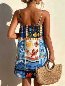 Vaclyn 女士龙虾鱼印花休闲度假吊带裙 - 彩色 - 查看 2