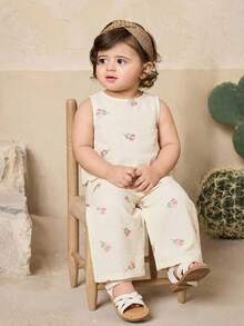 Travachic KIDS Bộ đồ mùa hè dễ thương cho bé gái: áo không tay xếp bèo và quần. - Hồng - Xem 6