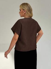 Auralis Plus Size Asymmetric Hem Shirt, Summer Fashion - Brown - View 2