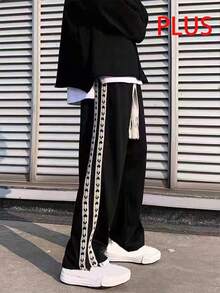 Manfinity Roghcode Plus Size Men's Casual Drawstring Waist Side Stripe Pants - Black - View 1