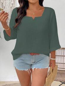 Breezaya Plus Size Casual Solid Color Shirt Fall - Grey - View 3