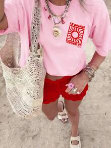 Semester, Vår, Resortkläder Dam, Vår-T-shirt För Damer - Rosa - Visa 2