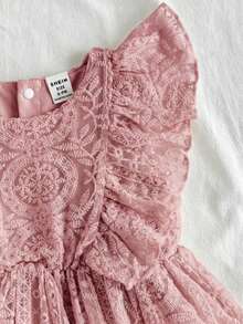 SHEIN Vintaside Kids 女嬰春夏純杏色夢幻薄紗無袖洋裝，極簡風格，適合度假慶典與優雅出遊 - 粉色 - 查看 8