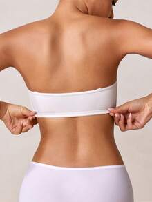 Veilyse Women Front Closure Strapless Bra Push Up Removable Padding Wireless Sexy Bandeau Tube Bra Comfort Tube Top Adjustable Anti Slip Rubber Strips Intimates Lingerie Black Basic Breathable Fabric Women Underwear ﻿ ﻿For Summerfor Summer - White - View 2