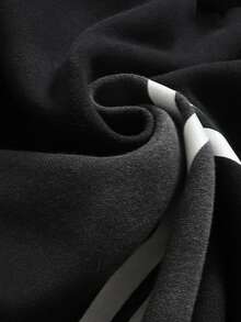 ROMWE MEN 男士撞色条纹印花抽绳腰带街头短裤 - 黑色 - 查看 6