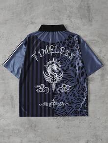 ROMWE MEN Street Life 男士休闲撞色条纹豹纹短袖Polo衫，夏季 - 彩色 - 查看 2