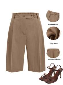 Ellevyn Casual Commuter Snap Pocket Capri Pants - Khaki - View 1