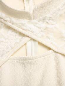 SHEIN Đầm ren tay cánh hoa phối eo cho bé gái tuổi teen, màu trắng, thanh lịch, ngọt ngào, dễ thương, thời trang, đa năng, phù hợp cho các kỳ nghỉ và tiệc tùng. - Màu be - Xem 4