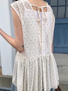 FRIFUL Women's V-Neck Textured Loose Fit Sleeveless Vest Jacket - Beige - View 2