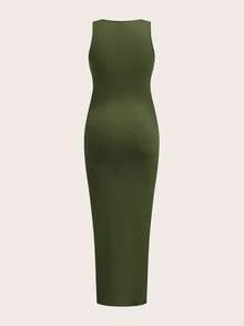 SHEIN 3pcs Maternity Solid Color Ruched Casual Camisole Dress,Summer Dark Green Maternity Bodycon Long Dresses For Photoshoot,Pregnancy Tummy Control Dress - Multicolor - View 8