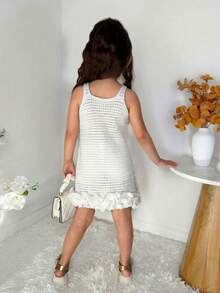小女孩钩织可爱度假连衣裙 - 白色 - 查看 3