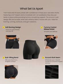 GLOWMODE Große Größen 4,3" ultrafeiner, weicher nahtloser Wochenend-Hoher Bund Raffung Po Lifting CoreHold Radlerhose Mittlere Belastung Laufen Joggen Training Fitnessstudio Tragen - Schwarz - Übersicht 2