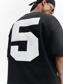 PAVTROS Camiseta deportiva para hombre con gráfico de número bordado y estilo urbano - Negro - Ver 5