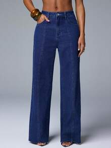 NYA SZN Quần jean ống rộng may đường chỉ dành cho nữ - Rửa tối - Xem 1